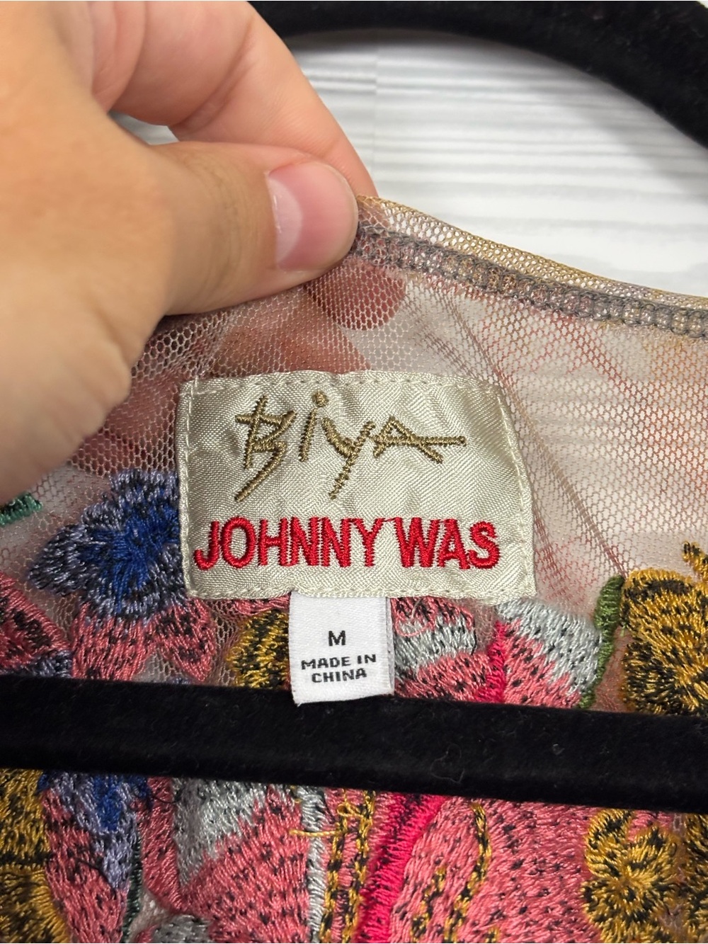 Johnny Was Sheer Floral Embroidered Dress in Pink, Blue, Green - Picture 4 of 10